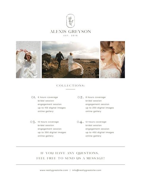 White and Light Grey Modern Wedding Photographer Pricing Guide for US Letter Document - Templates by Canva Wedding Photographer Pricing Guide, Minted Wedding Website, Wedding Photography Pricing Guide, Photographers Price List, Photographer Pricing Guide, Minted Wedding, Photography Pricing Template, Photo Studio Design, Wedding Packages Prices