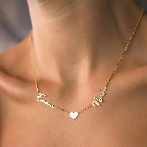 ModBoutique · Products · Personalized Two-Name Heart Necklace for woman · Shopify Two Name Necklace, Name Necklace Gold Personalized Jewelry, Names Jewelry, Names Necklace, Pet Memorial Necklace, Necklace With Heart, Mother Day Gift, Family Names, Family Necklace