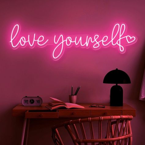 Neon Home Decor, Heart Neon Sign, Heart Neon, Room Decor Aesthetic, Game Rooms, Acrylic Led, Pink Neon, Colorful Design, Love Yourself