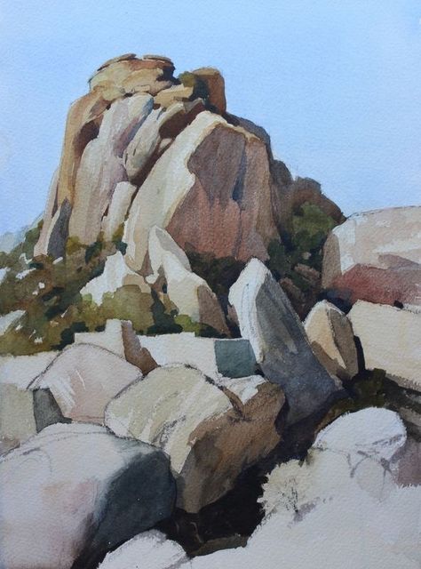 Drawing Rocks, Painting Rocks, Water Colors, Rock Garden, Watercolor Landscape, Rock Art, Painting Techniques, Landscape Art, Painting & Drawing