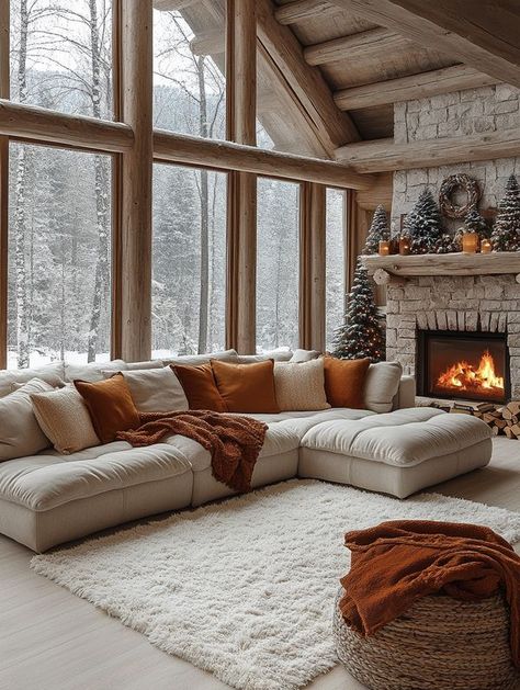 Log Cabin Log Cabin House Interior, Swiss Ski Chalet Interiors, Log Cabin Modern Interior, Ski Lodge Aesthetic Interior, Luxury Log Cabin Interior, Log Cabin Homes Interior Modern, Modern Log Cabin Decor, Cabin House Interior, Log Cabin Loft