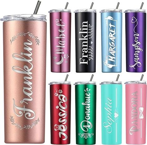 Personalized Tumblers with Lids and Straws, Custom Laser Engraved Skinny Tumbler, Customized 20 oz Skinny Tumbler with Name Gift for Women Men Mothers Day Fathers Day Graduation Birthday Anniversary Tumbler With Name, Father Christmas Gifts, Reusable Tumbler, Cricut Projects Vinyl, Gifts For Your Mom, Tumbler Gift, Font Design, Name Gifts, Personalized Tumblers