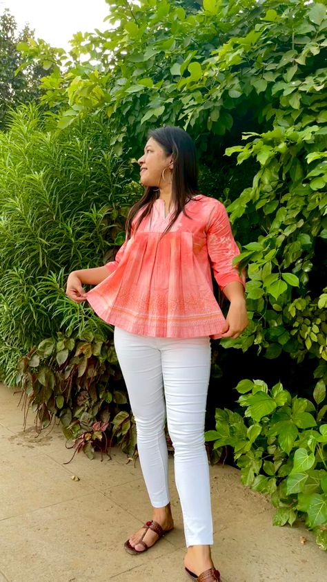 Orange cotton peplum top Cotton Peplum Top Outfits Indian, Peplum Top With Jeans Indian, Peplum Top Outfits Indian, Peplum Top With Jeans, Cotton Peplum Top, Peplum Top Outfits, Top With Jeans, Outfits Indian, Trendy Tops For Women