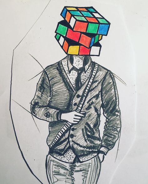 rubiks cube tattoo sketch Rubic Cube Tattoo, Rubic Cube Drawing, Rubix Cube Art, Rubiks Cube Art, Cube Tattoo, Object Heads, Rubix Cube, Colorful Murals, Drawing Heads