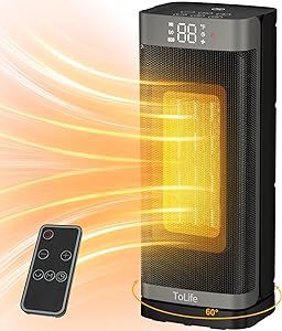 Space Heater Indoor With Remote, 1500W PTC Electric Heater, 60°Oscillating, 4 Modes, 12h Timer, Safety Protection, Portable Heater for Home Office Indoor Use Heat Up 270 Square Feet Grey Home, Portable Heater, Electric Heater, Space Heater, Home Kitchen, Home Office, Square