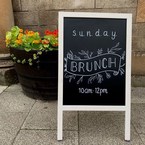 Chalk Marker Art, Sidewalk Chalkboard Sign, Outdoor Chalkboard, Chalk Sign, Board Art, Chalkboard Signs, Window Painting, Chalkboard Art, Sunday Brunch