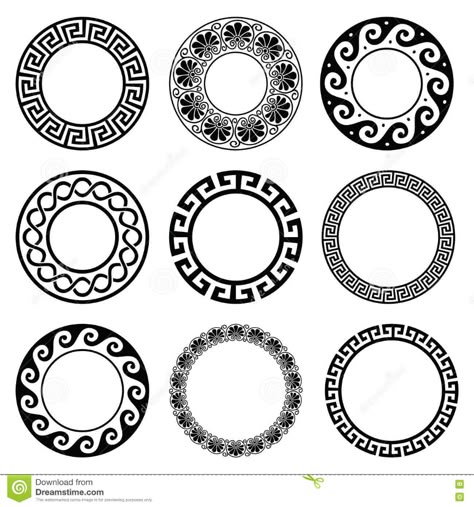 Illustration about Vector repetitive design in circle - Greek vase patterns isolated on white. Illustration of flower, greek, culture - 79796916 Samoan Tattoos, Tato Maori, Greek Symbol, Greek Pattern, Ancient Greek Art, Desain Editorial, Greek Vases, Greek Design, Round Pattern