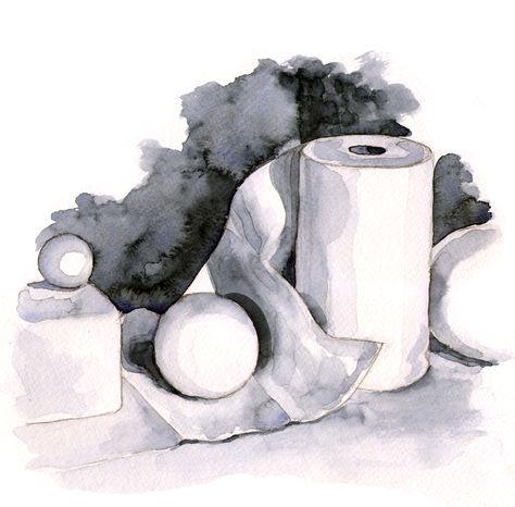 Monochrome Watercolor Still Life, Ink Wash Still Life, Monochrome Watercolor Paintings, Watercolor Monochrome, White Still Life, Watercolor Still Life, Monochromatic Painting, Monochrome Painting, Cnc Art