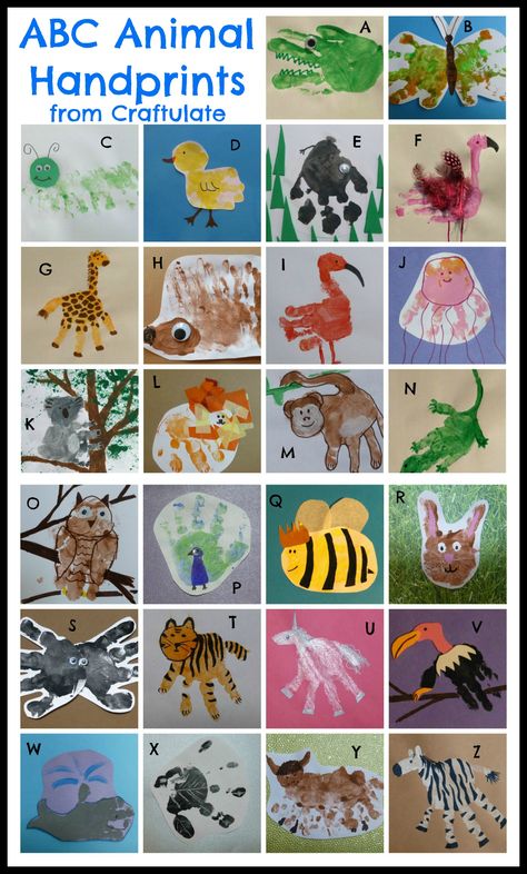 Fun for kids Animal Handprints, Abc Crafts, Footprint Crafts, Alphabet Crafts, Footprint Art, Handprint Crafts, Daycare Crafts, Alphabet Preschool, Crafty Kids