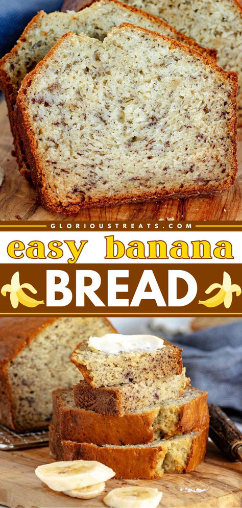 This Easy Banana Bread Recipe is an easy holiday baking recipe that is wonderfully moist with a lovely banana flavor! This sweet quick bread makes an easy breakfast recipe or brunch idea! save this pin. Banana Bread Blender Recipe, Banana Bread No Vanilla Extract, Small Banana Bread Recipe, Easy Banana Bread Recipe 3 Ingredients, Sweet Quick Bread, Simple Banana Bread Recipe, Quick Banana Bread, Banana Bread Muffins Easy, Easy Holiday Baking