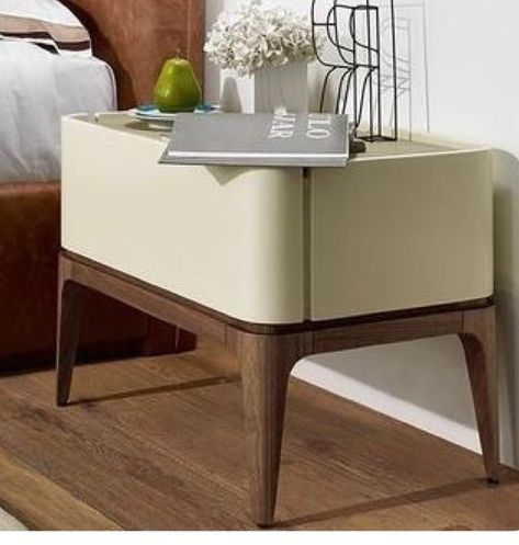 Side Tables Bedroom Modern, Curved Side Table, Nightstand Ideas, Side Units, Curved Furniture, Bedside Table Design, Side Table With Drawer, Woodworking Inspiration, Side Tables Bedroom