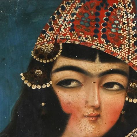 detail Iranian Women Art, Qajar Art, Iranian Painting, Iran Art, Persian Tattoo, 2d Painting, Carpet Store, Persian Women, Persian Art Painting