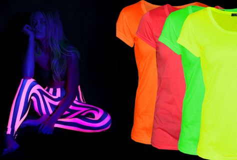 Black Light Party Outfit Ideas, Glow In The Dark Party Ideas Outfit, Black Light Party Outfit, Glow Party Outfit, Neon Dance Party, Glow Outfits, Black Light Party, Neon Prom Dresses, Bright Yellow Dress