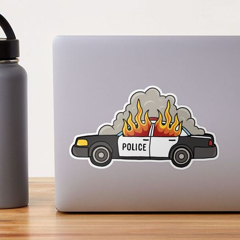 Burning Cop Car, Police Car, Car Cartoon, Car Sticker, Police Cars, Music Stuff, Car Stickers, Tattoos, Electronic Products