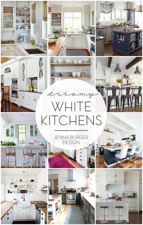 Wonderful White Kitchens + How To Decorate them so they're anything but VANILLA! White Kitchen Round-up @ www.jennaburger.com Burger Design, Hyannis Port, Country Glam, Small Condo, Condo Kitchen, White Kitchen Decor, White Kitchens, Pantry Ideas, Garage Conversion