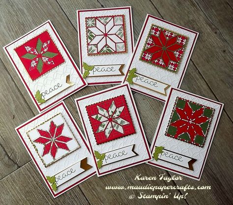 Stampin' Up! Christmas Quilt Cards Handmade Christmas, Quilted Cards, Patchwork Cards, Christmas Cards 2017, Christmas Cards 2018, Quilt Cards, Stamped Christmas Cards, Paper Quilt, Sewing Cards