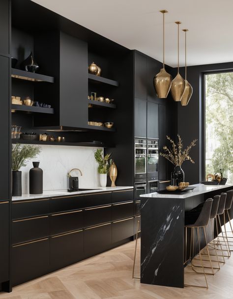 Black Kitchen Inspiration, Black Kitchen Furniture, Black Kitchen Hardware, Black Kitchen Ideas, Rose Kitchen, Black Kitchen Countertops, Black Kitchen Design, Black Kitchen Decor, Black Kitchen Sink