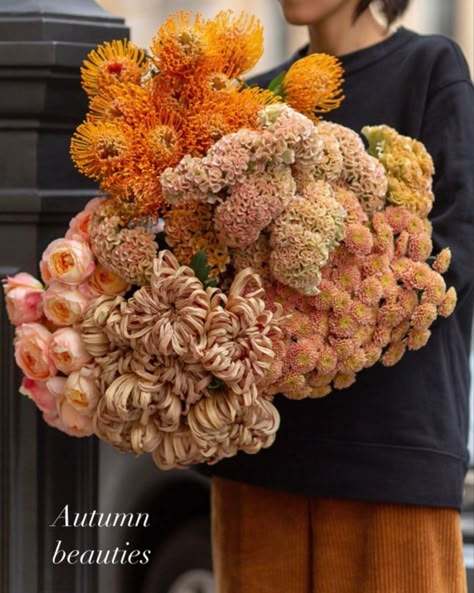 Monochromatic Flower Bouquet, Fall Urn Arrangements, Autumn Bouquet Floral Arrangements, Monochromatic Bouquet, Fall Urn, Monochromatic Flowers, Pumpkin Floral Arrangements, Floral Art Arrangements, Indoor Flowering Plants