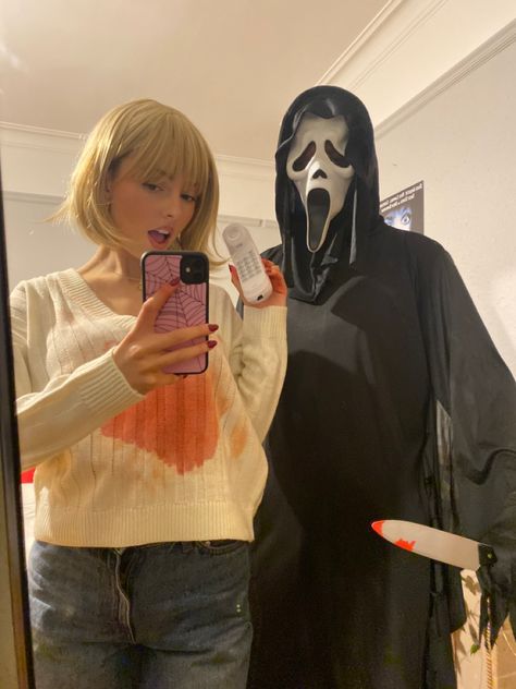 Ghost Face And Drew Barrymore, Billy And Sydney Scream Costume, Cassie Becker Scream Costume, Plus Size Scream Costume, Scream Costumes Couples, Stu Scream Costume, Ghost Face Victim Halloween Costume, X Movie Halloween Costume, Scream Custom Halloween