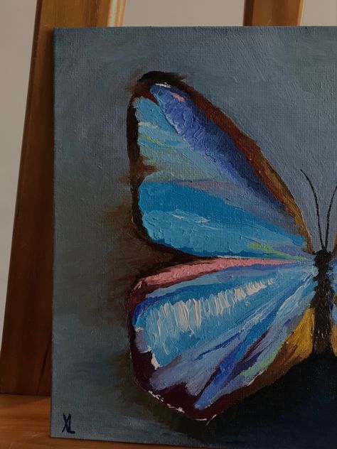 Butterfly Paintings Aesthetic, Butterfly Pop Art, Tela Pintura Aesthetic, Painting Inspiration Abstract, Paintings Butterfly, Blue Butterfly Painting, Inspirational Paintings, Chalk Pastel Art, Monochromatic Art