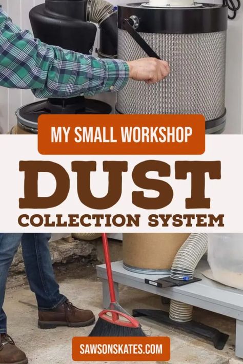 My Small Shop Dust Collection System (Wall-Mount) | Saws on Skates® Shop Dust Collection System, Woodworking Gadgets, Dust Collector Diy, Workshop Inspiration, Shop Dust Collection, Dust Collection Hose, Woodworking Garage, Workbench Plans Diy, Woodshop Organization