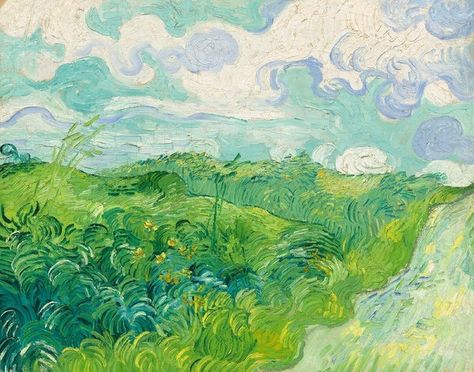 “Green Wheat Fields, Auvers”, 1890, Vincent van Gogh. Van Gogh Landscapes, Green Wheat, Vincent Willem Van Gogh, Pillow Green, Arte Van Gogh, Van Gogh Museum, Van Gogh Paintings, Van Gogh Art, Wheat Fields