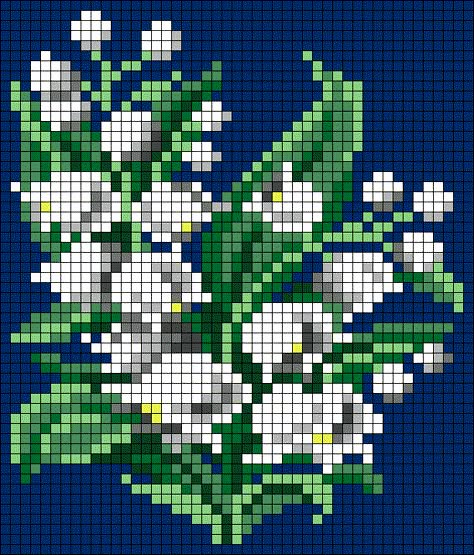 Lily Of The Valley Pixel Art, Square Alpha Patterns, Nature Cross Stitch Patterns, Nature Pixel Art, Alpha Crochet Patterns, Aesthetic Crochet Patterns, Crocheting For Beginners, Lily Valley, Grid Crochet