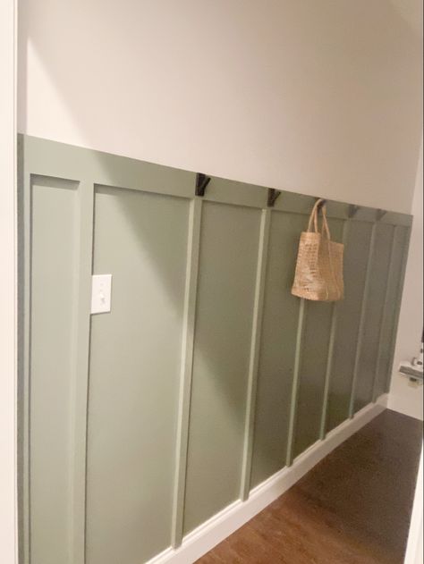 Colored Batten Board Walls, Sage Green Batten Board, Sage Green Batten Wall, Light Green Board And Batten Wall, Sage Board And Batten Wall, Olive Green Board And Batten Wall, Sage Green Board And Batten Wall, Board And Batten Green, Light Green Accent Wall