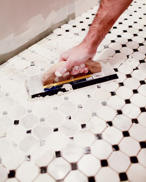 How to Retile a Bathroom for a Bright New Look Retile Bathroom Floor Diy, How To Retile Bathroom Floor, Retile Bathroom Floor, Retiling Bathroom, Retile Bathroom, Tiling Bathroom, Shower Alcove, Organic Bathroom, Yellow Bath