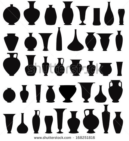 Vase set. Pot Pottery Vases Flower Home Interior Decoration. Vector icon collection.  - stock vector Silhouette Vase, Flower Vase Drawing, Drawing Decoration, Flower Vase Design, Vases Pottery, Flower Icon, Miniature Pottery, Big Vases, Concrete Vases