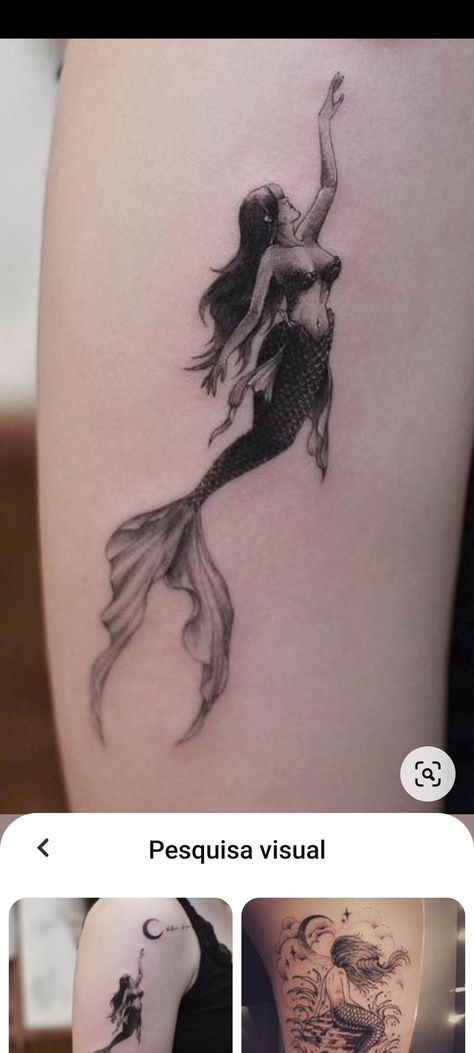 Blackwork Mermaid Tattoo, Mermaid Ankle Tattoos For Women, Siren Eyes Tattoo, Mermaid With Trident Tattoo, Swimming Mermaid Tattoo, Siren Mermaid Tattoo, Realistic Mermaid Tattoo, Fine Line Mermaid Tattoo, Siren Tattoo Dark Mermaid