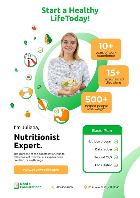 Nutrition Clinic Design, Nutrition Marketing Ideas, Healthy Poster Design, Nutrition Poster Design, Socmed Design, Diet Poster, Nutrition Poster, Nutrition Infographic, Healthier Relationship