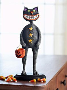 Tutorial - Halloween Paper-Mache Cat - Tap the link now to see all of our cool cat collections! Halloween Diy Paper, Halloween Folk Art, Folding Origami, Paper Mache Art, Paper Mache Crafts, Primitive Halloween, Halloween Doll, A Black Cat, Halloween Inspiration