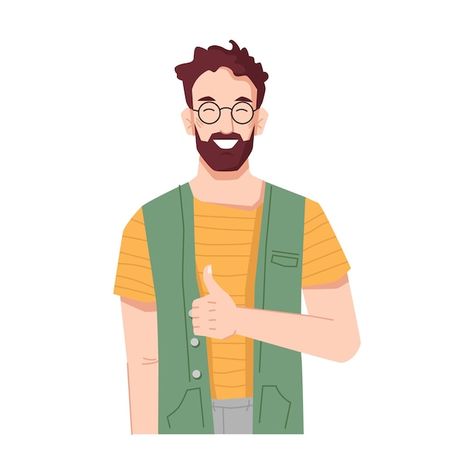 Vector bearded man smiling and showing t... | Premium Vector #Freepik #vector #happy-man #happy-guy #male #man-showing Happy Man Drawing, Happy Man Illustration, Man Smiling Drawing, Male Illustration, Beard Illustration, Illustrated Characters, Man Smiling, Thumbs Up Sign, Client Profile