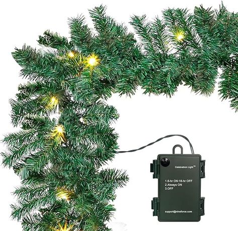 Amazon.com: 10Ft Pre-lit Christmas Garland with 50 LED Lights- Battery Operated String Light with Timer-Waterproof Lighted Outdoor Christmas Garland for Stairs Railing Mantle Fireplace Front Porch Decor-10 Foot : Home & Kitchen Christmas Garland For Stairs, Garland For Stairs, Christmas Garland On Stairs, Pre Lit Christmas Garland, Outdoor Christmas Garland, Xmas Garland, Mantle Fireplace, Fireplace Fronts, Stairs Railing