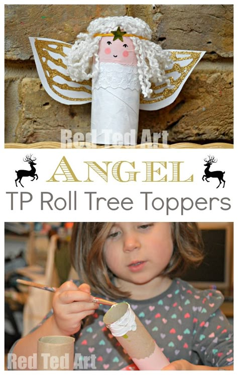 Toilet Roll Angels - how cute are these DIY Tree Toppers for Kids to make? Love Christmas Crafts for Kids and these TP Roll Angels are no exception. Aren't they simply darling? They make great Tree Toppers too and are made from mainly recycled materials. Win win. My kids love them! Cardboard Tube Crafts, Diy Tree Topper, Christmas Angel Crafts, Christmas Toilet Paper, Toilet Roll Craft, Toppers Diy, Paper Angel, Toilet Paper Crafts, Diy Toilet