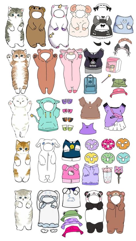 Kawaii Printables, Duck Doll, Paper Doll Craft, Cat Art Painting, Free Printable Paper Dolls, Cute Iphone Wallpaper Tumblr, Cat Template, Paper Doll Printable Templates, Hello Kitty Printables