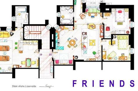 Take a look inside Lorelai and Rory's house from Gilmore Girls, the famous Friends apartment, and more. Tv Show House, Friends Apartment, Famous Houses, Tv Home, Apartment Floor Plans, Bedroom Floor Plans, Apartment Layout, Seinfeld, Girl House