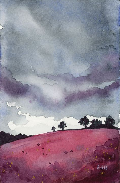 Watercolor Stormy Sky, Whimsy Watercolor Art, Watercolor Storm Clouds, Moody Watercolor Paintings, Dark Watercolor Paintings, Dark Watercolor Art Inspiration, Watercolor Sky Tutorial, Dark Watercolor Art, Stormy Sky Painting