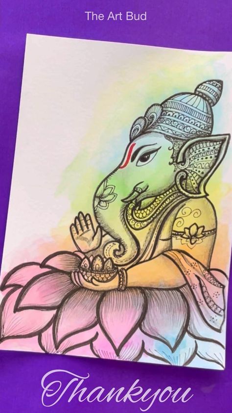 Ganpati Bappa Drawing, Bappa Drawing, Ganpati Drawing, Hand Art Kids, Drawing Scenery, Ganesh Art Paintings, Buddha Art Drawing, Art Buddha, Easy Mandala Drawing