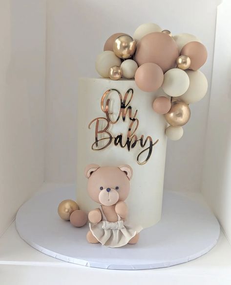 Neutral bear themed. Oh Baby. Teddy Baby Shower Cake, Bear Cakes For Baby Showers, Oh Baby Cake Ideas, Baby Shower Cake Teddy Bear, Baby Shower Bear Cake, Neutral Baby Shower Cake, Baby Shower Gender Reveal Cake, Baby Shower Cakes Neutral, Oh Baby Cake