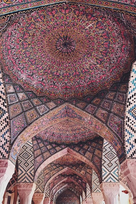 Nasir ol-molk Mosque, Shiraz, IranImage credit: Instagram.com/omidscheybani Iranian Mosque, Aesthetic Mosque, Persian Illustration, Mosque Pictures, Mughal Prints, Sasanian Empire, Mosque Design Islamic Architecture, Pink Mosque, Islamic Tiles