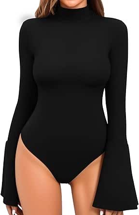 Elegant Bodysuit, Turtleneck Bodysuit, Mock Neck Long Sleeve, Going Out Tops, Black Turtleneck, Fashion Toys, Luxury Store, Tops For Women, Long Sleeve Bodysuit