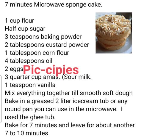 Pic-cipies! Recipes in picture form! :) | 7 minute microwave sponge cake Microwave Sponge Cake, Microwave Sponge, Egg Pictures, Custard Powder, Sponge Cake, Ghee, Custard, Balayage Hair, Baking Powder