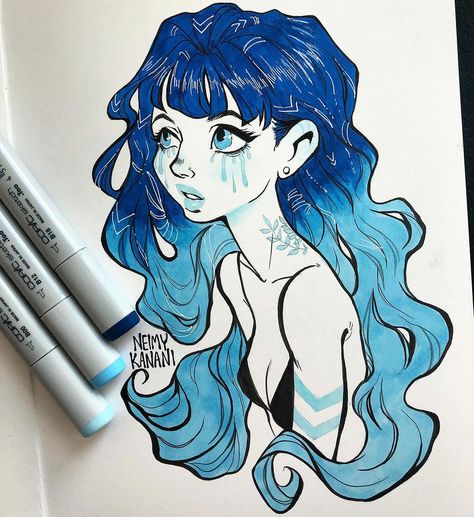 N E I M Y on Instagram: “A while back, I was invited by @copicmarker to join in the #CopicColors challenge for December and they sent me their three colors for the…” Copic Marker Drawings, Art Markers Drawing, Copic Drawings, Markers Drawing Ideas, Markers Drawing, Drawing Hairstyles, Copic Marker Art, Copic Art, Posca Art