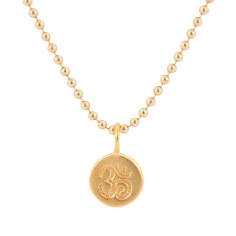 Zoe and Piper Pendants Tiny Round Om (Aum) Charm in 24k Gold Plated Bronze on 16" 1.5mm Gold Filled Bead Chain, Om Aum, Om Pendant, Ball Chain Necklace, Bronze Pendant, Bead Chain, Ball Chain, Gold Plated Sterling Silver, Beaded Chain, Charm Pendant