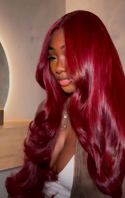 Red Layers Hair, Red Hair Black Women, Red Hair On Brown Skin, Red Hair On Dark Skin, Burnt Orange Hair, Red Straight Hair, Hair Levels, Hairstyles For All Hair Types, Baddie Hair