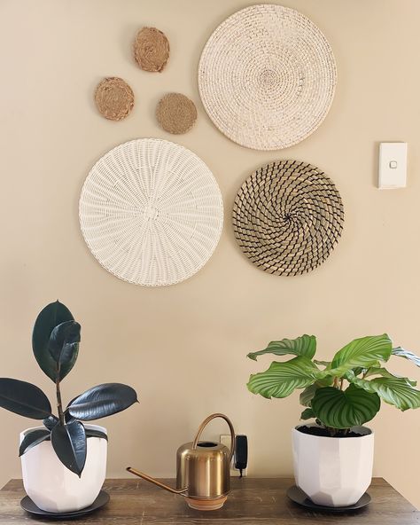 Wall Rattan Decor, Rattan Wall Decor Bedroom, Rattan Placemats Wall Decor, Australian Home Decor, Rattan Circle Wall Decor, Rattan Furniture Living Room, Round Ratan Wall Shelf, Rattan Wall Decor, Baby Room Diy