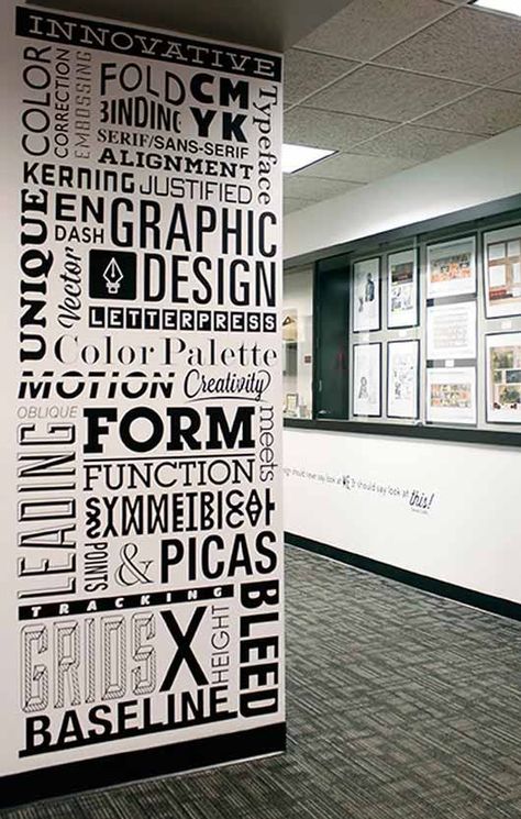 Typography Wall Art  from: http://jayce-o.blogspot.com Wall Typography, Gray Interior Doors, Exhibition Inspiration, Office Graphics, Wall Signage, Corporate Interiors, Typography Wall, Typography Wall Art, Environmental Design