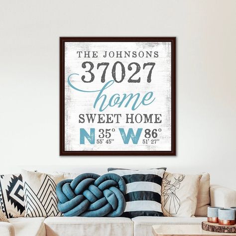 Zip Code Sign Latitude Longitude with GPS Coordinates | Etsy Established Home, Personalized Signs Family, Work Decor, Custom Name Sign, Name Canvas, Latitude Longitude, Personalised Frames, Gps Coordinates, Family Name Signs